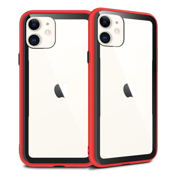 Wholesale iPhone 11 (6.1in) Clear Slim Matte Hybrid Bumper Case (Red Black)